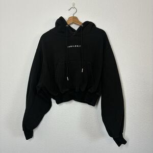 JUBILEE Hoodie Womens M Black Cropped Oversized Fleece Kangaroo Pocket Logo